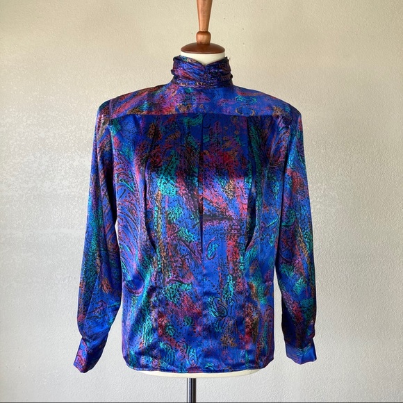 Vintage Tops - 🍂Vintage 80's Abstract Artsy Mock Neck Blouse
